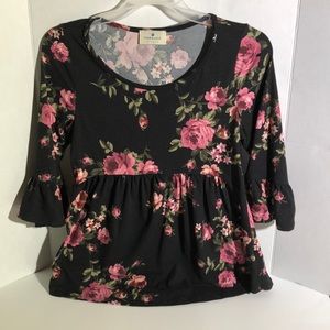 Women’s Small Pink Floral Babydoll Top with 3/4 Sleeves